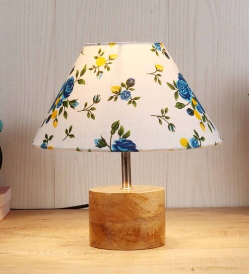Devansh Wood Table Lamp With Multicolor  Cotton  Shade by New Era