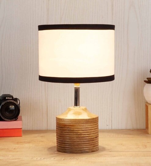 Devansh Wood Table Lamp With Multicolor  Cotton  Shade by New Era