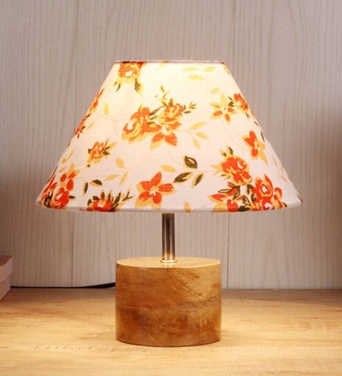 Devansh Wood Table Lamp With Multicolor  Cotton  Shade by New Era