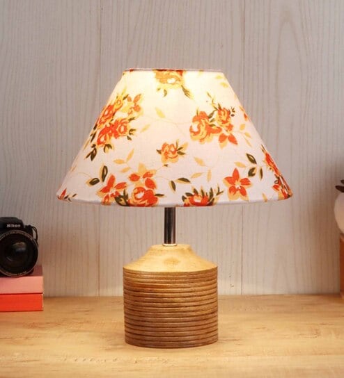 Devansh Wood Table Lamp With Multicolor  Cotton  Shade by New Era