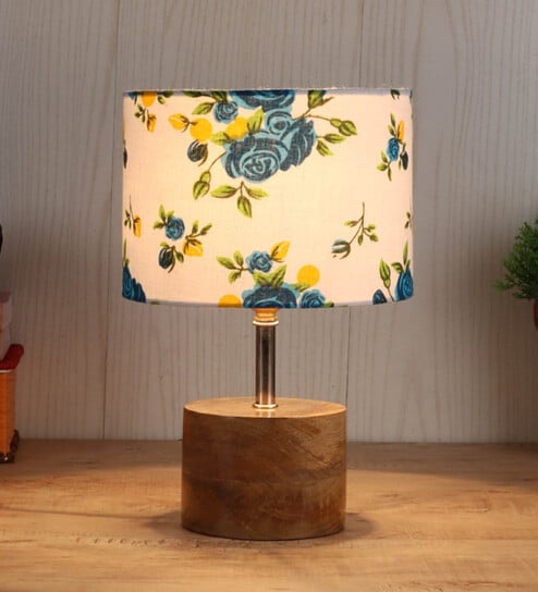 Devansh Wood Table Lamp With Multicolor  Cotton  Shade by New Era
