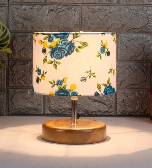 Devansh Wood Table Lamp With Multicolor  Cotton  Shade by New Era