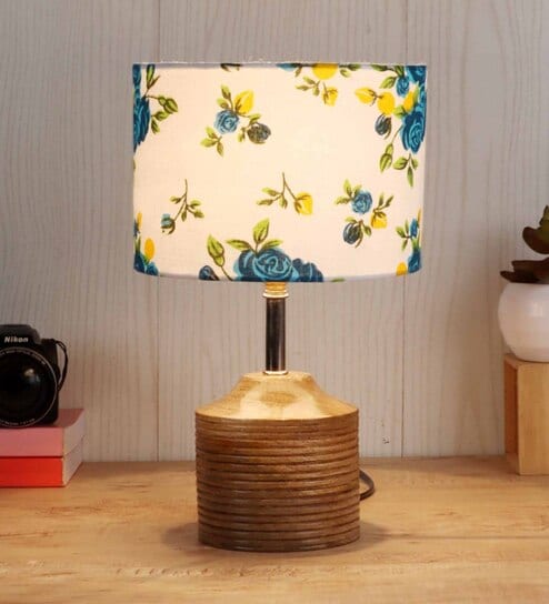 Devansh Wood Table Lamp With Multicolor  Cotton  Shade by New Era