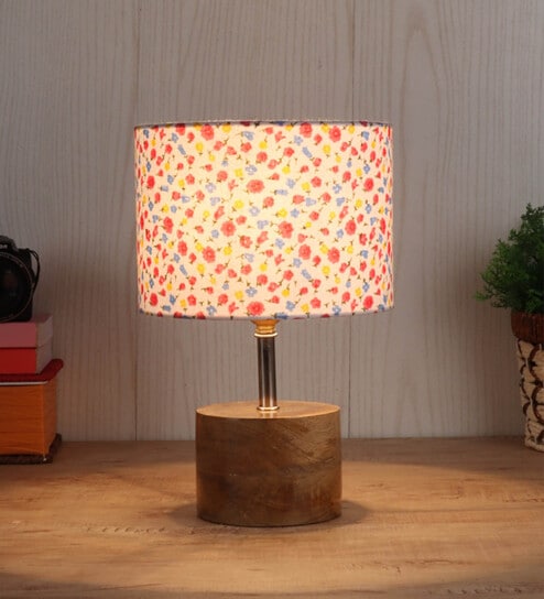Devansh Wood Table Lamp With Multicolor  Cotton  Shade by New Era