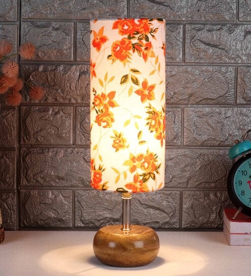 Moby Multicolour Cottan Fabric Shade Table Lamp With Wood Base by New Era