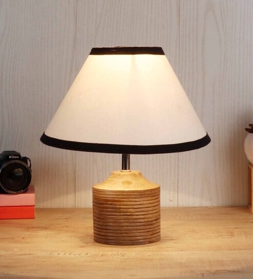 Devansh Wood Table Lamp With Multicolor  Cotton  Shade by New Era