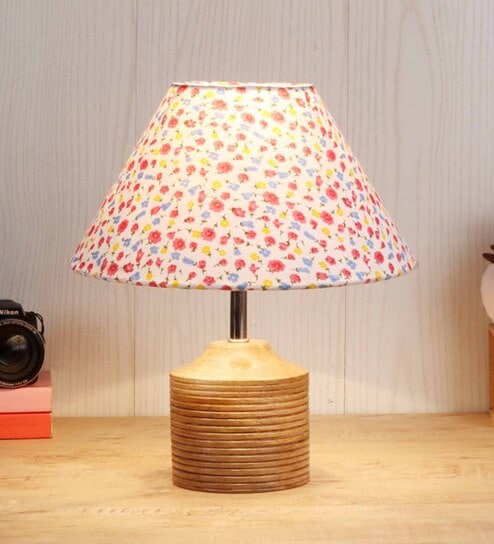 Devansh Wood Table Lamp With Multicolor  Cotton  Shade by New Era