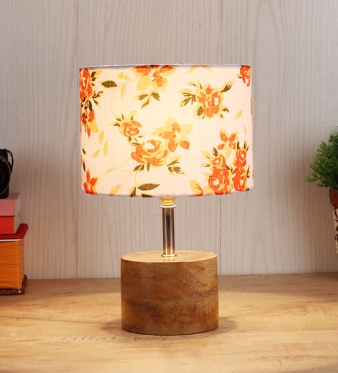 Devansh Wood Table Lamp With Multicolor  Cotton  Shade by New Era