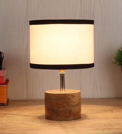 Devansh Wood Table Lamp With Multicolor  Cotton  Shade by New Era