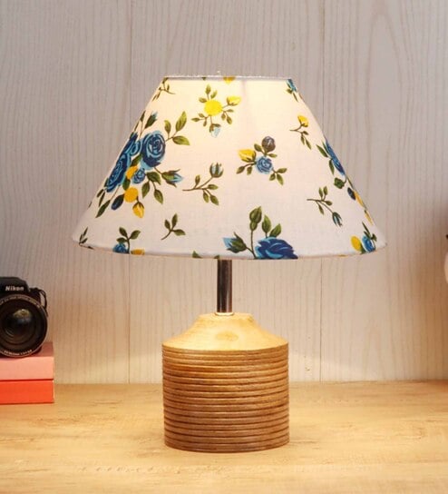 Devansh Wood Table Lamp With Multicolor  Cotton  Shade by New Era