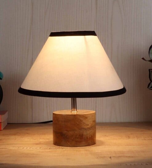 Devansh Wood Table Lamp With Multicolor  Cotton  Shade by New Era