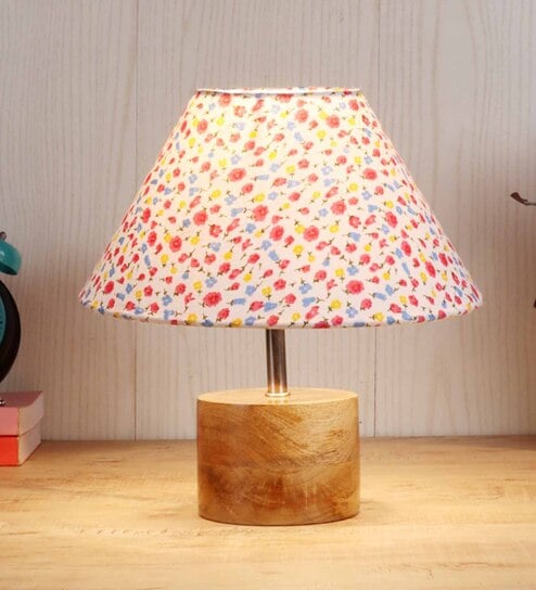 Devansh Wood Table Lamp With Multicolor  Cotton  Shade by New Era