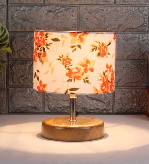 Devansh Wood Table Lamp With Multicolor  Cotton  Shade by New Era