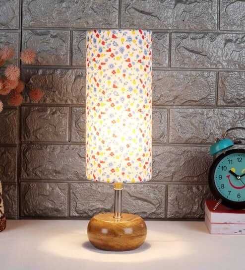 Devansh Wood Table Lamp With Multicolor  Cotton  Shade by New Era