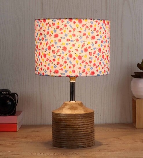 Devansh Wood Table Lamp With Multicolor  Cotton  Shade by New Era