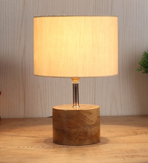 Devansh Wood Table Lamp With Off-White Cotton  Shade by New Era