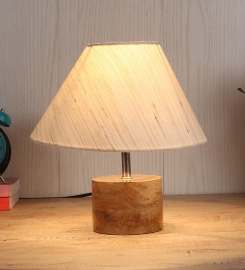 Devansh Wood Table Lamp With Off-White Cotton  Shade by New Era