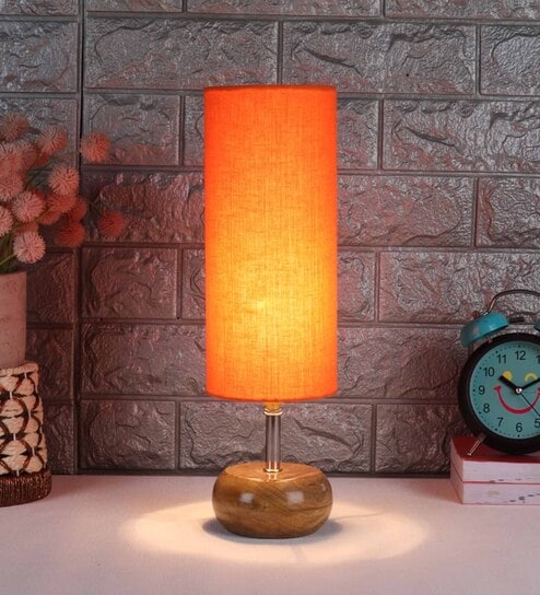 Devansh Wood Table Lamp With Orange Cotton  Shade by New Era