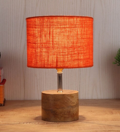 Devansh Wood Table Lamp With Orange Jute Shade by New Era