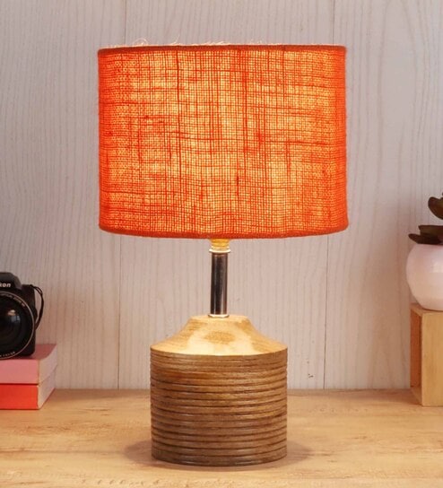Devansh Wood Table Lamp With Orange Jute Shade by New Era