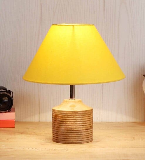 Devansh Wood Table Lamp With Yellow Cotton  Shade by New Era