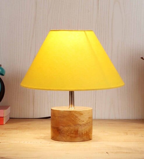Devansh Wood Table Lamp With Yellow Cotton  Shade by New Era