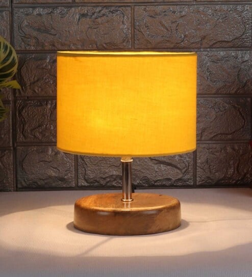 Devansh Wood Table Lamp With Yellow Cotton  Shade by New Era