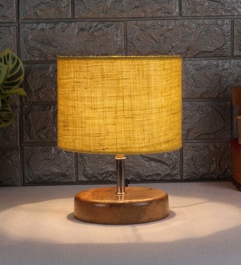 Devansh Wood Table Lamp With Yellow Jute Shade by New Era