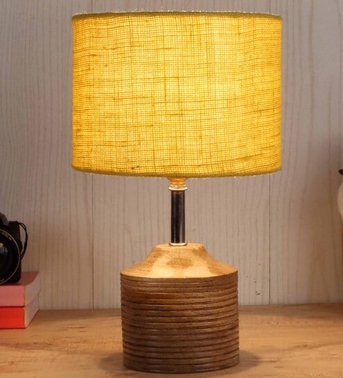 Devansh Wood Table Lamp With Yellow Jute Shade by New Era