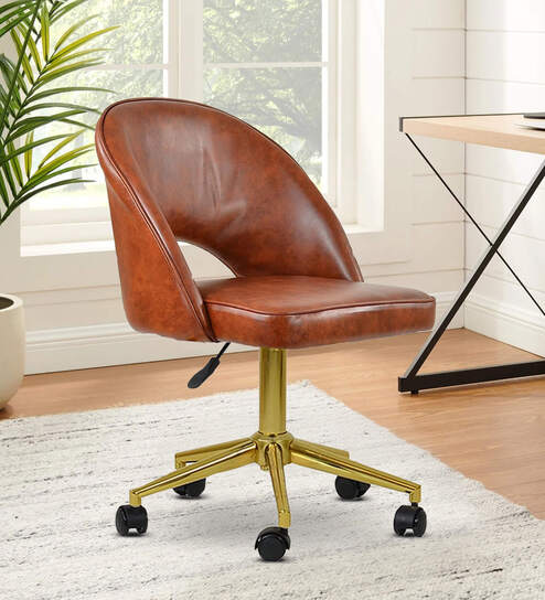 Devas Leatherette Guest Chair In Tan Colour