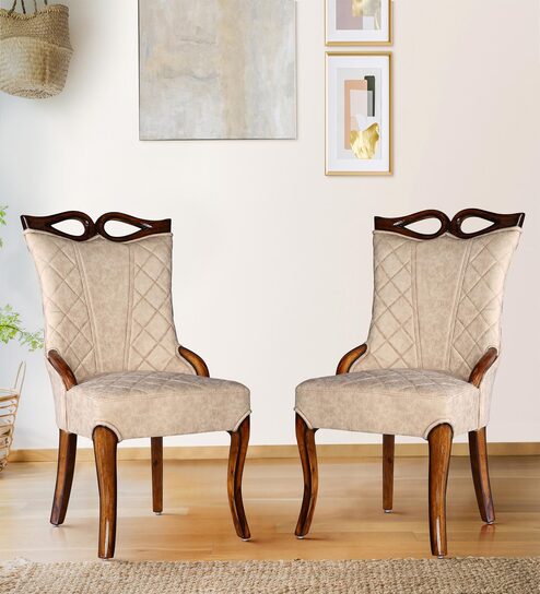 Dewsbury Solid Wood Dining Chair In Beige Colour Set Of 2