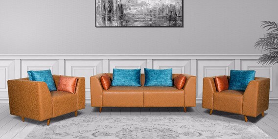 Buy Delfina 3 1 1 Sofa Set In Sweat Tan Fabric By Parin Online Bucket Sofa Sets Sofa Sets Furniture Pepperfry Product