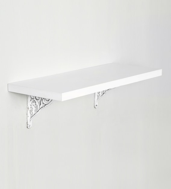 Buy Solid Wood Fixed Bracket Wall Shelf in White Colour by Deco Home