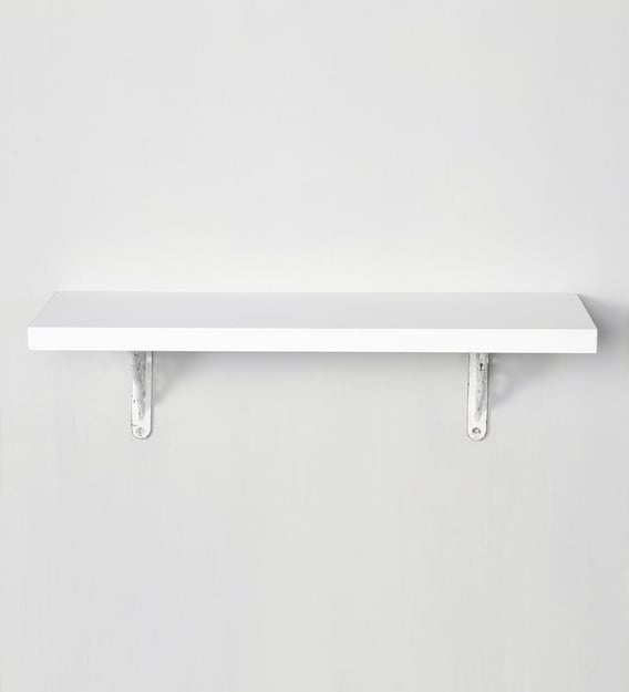 Buy Solid Wood Fixed Bracket Wall Shelf in White Colour by Deco Home