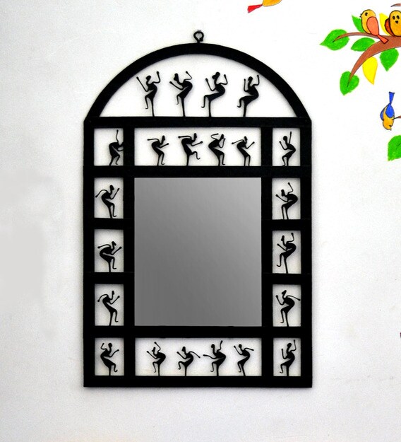 Buy Decorative Tribal Art Abstract Wall Mirror In Black Finish By