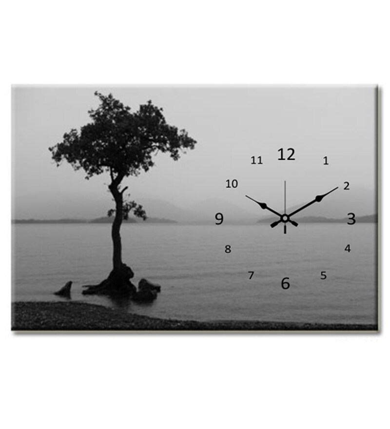 Buy Design O Vista Single Panel Framed Scenery Painting With Wall Clock Grey Online Modern