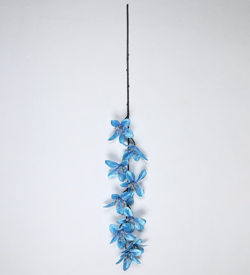 Buy Blue Polyester Fosythia Glitter Artificial Flower, Pack of 2 by