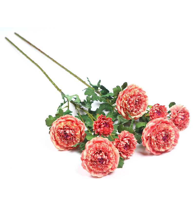 Buy Orange Polyester Peony Artificial Flower, by Pollination Online