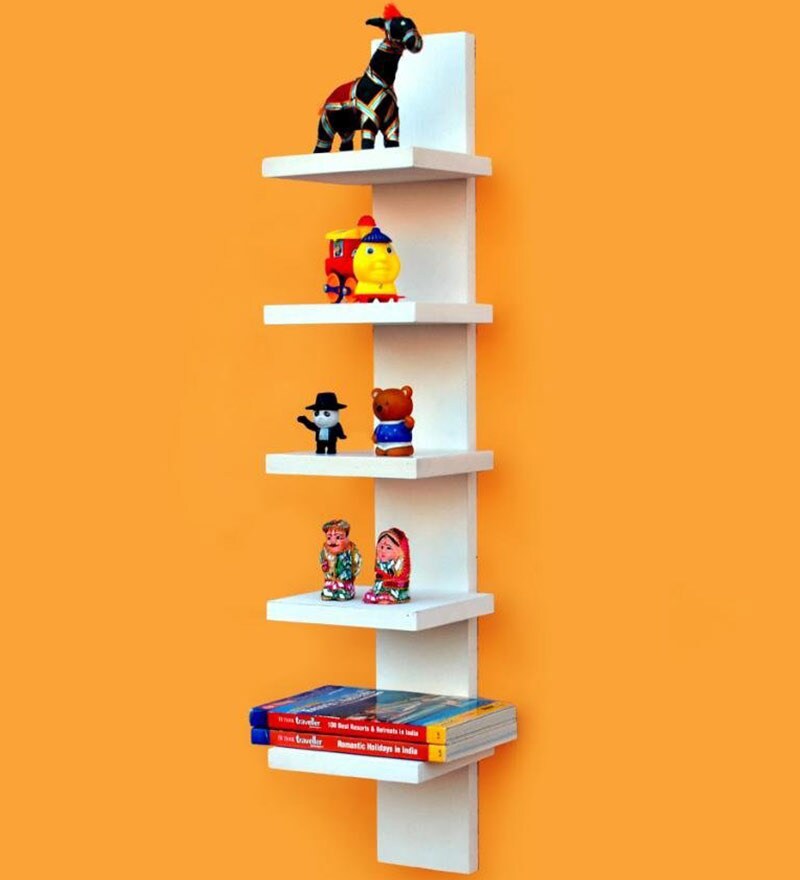 Buy Spine 5 Tier Wall Shelf in White Finish by AYHM Online Eclectic Wall Shelves TEST 1