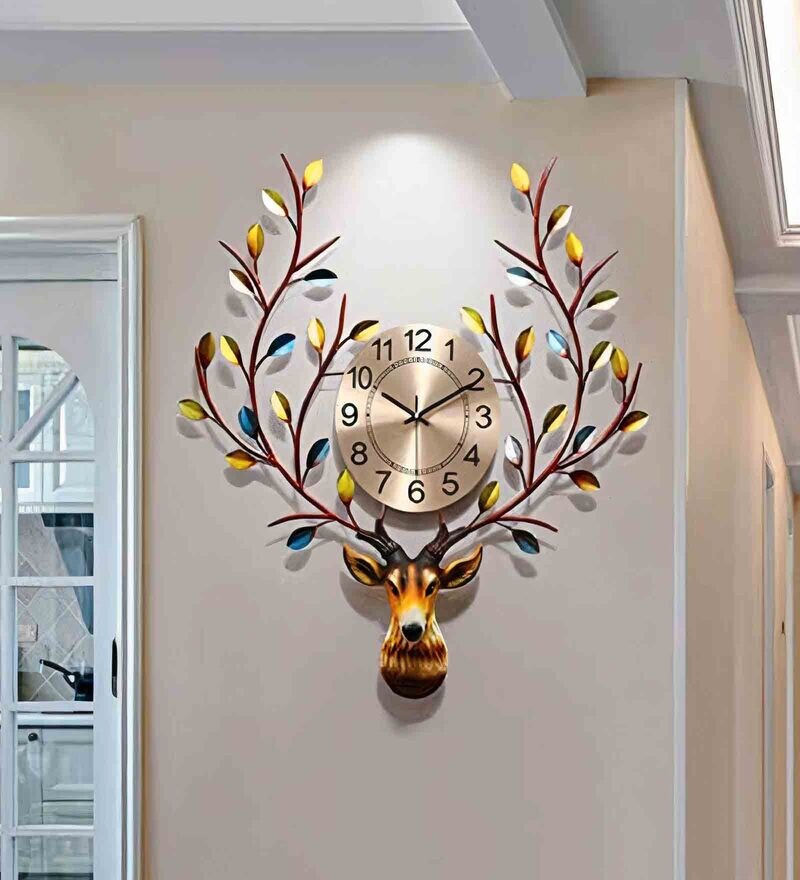 Buy Deer Horn Wall Clock by Radhika Handicrafts Online Novelty Wall