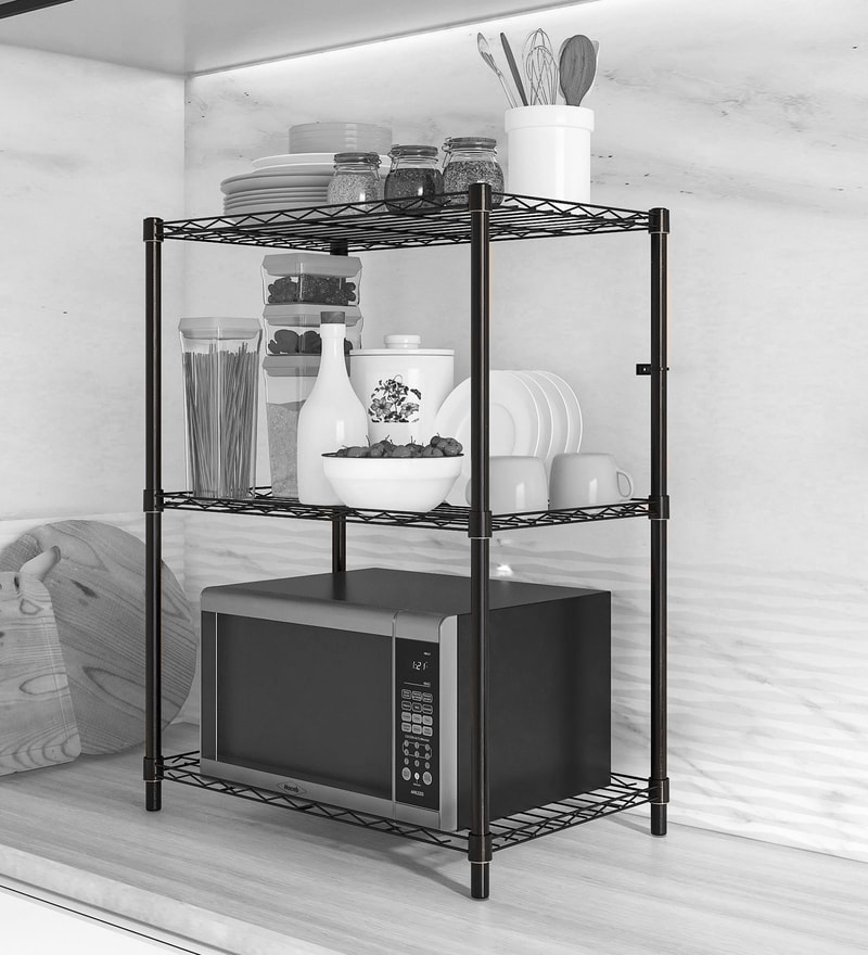 Buy Denham 3 Shelf Metal Kitchen Racks Black Colour by Tunehome Online