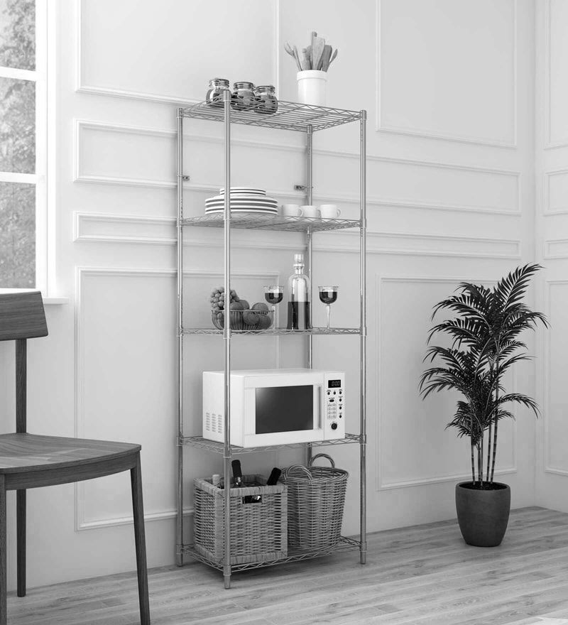 Buy Denham 5 Shelf Metal Kitchen Racks Silver Colour by Tunehome Online