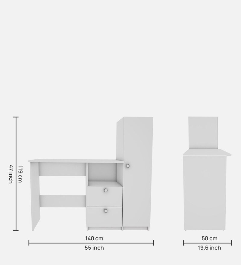 Buy Derrick Hutch Desk in Frosty White Finish by Woodbuzz Online