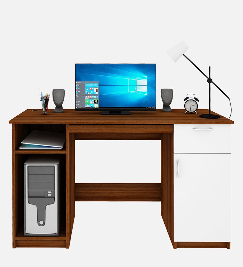 Buy Athos Computer Table in Walnut And Frosty White Finish by Woodbuzz