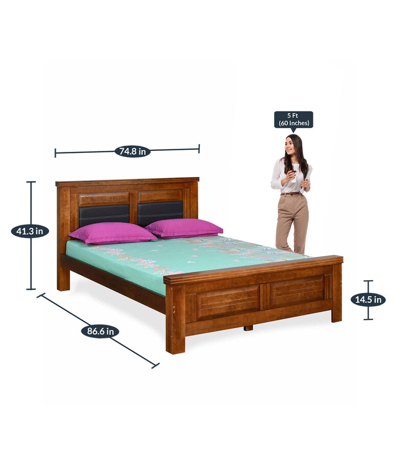 Buy Dexter Solid Wood King Size Bed in Teak Finish by home Online