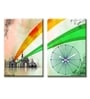 Design O Vista Double Panel Framed Tricolor Painting With Wall Clock