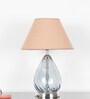 Decade Blue Luster Glass And Metal Table Lamp With Beige Cotton Shade