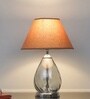 Decade Blue Luster Glass And Metal Table Lamp With Beige Cotton Shade