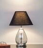 Decade Blue Luster Glass And Metal Table Lamp With Black Cotton Shade