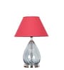 Decade Blue Luster Glass And Metal Table Lamp With Maroon Cotton Shade
